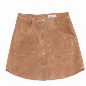 Blank NYC Tan Suede Leather Button-Front Mini Skirt, Size 26